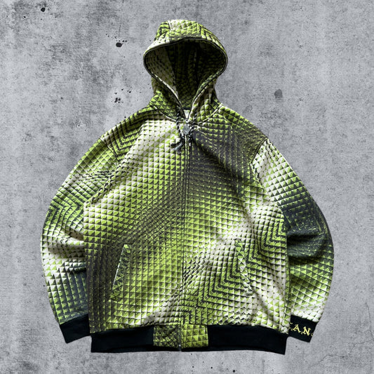 XXL y2k Metallic Green Kanji Jeans Full Zip Hoodie