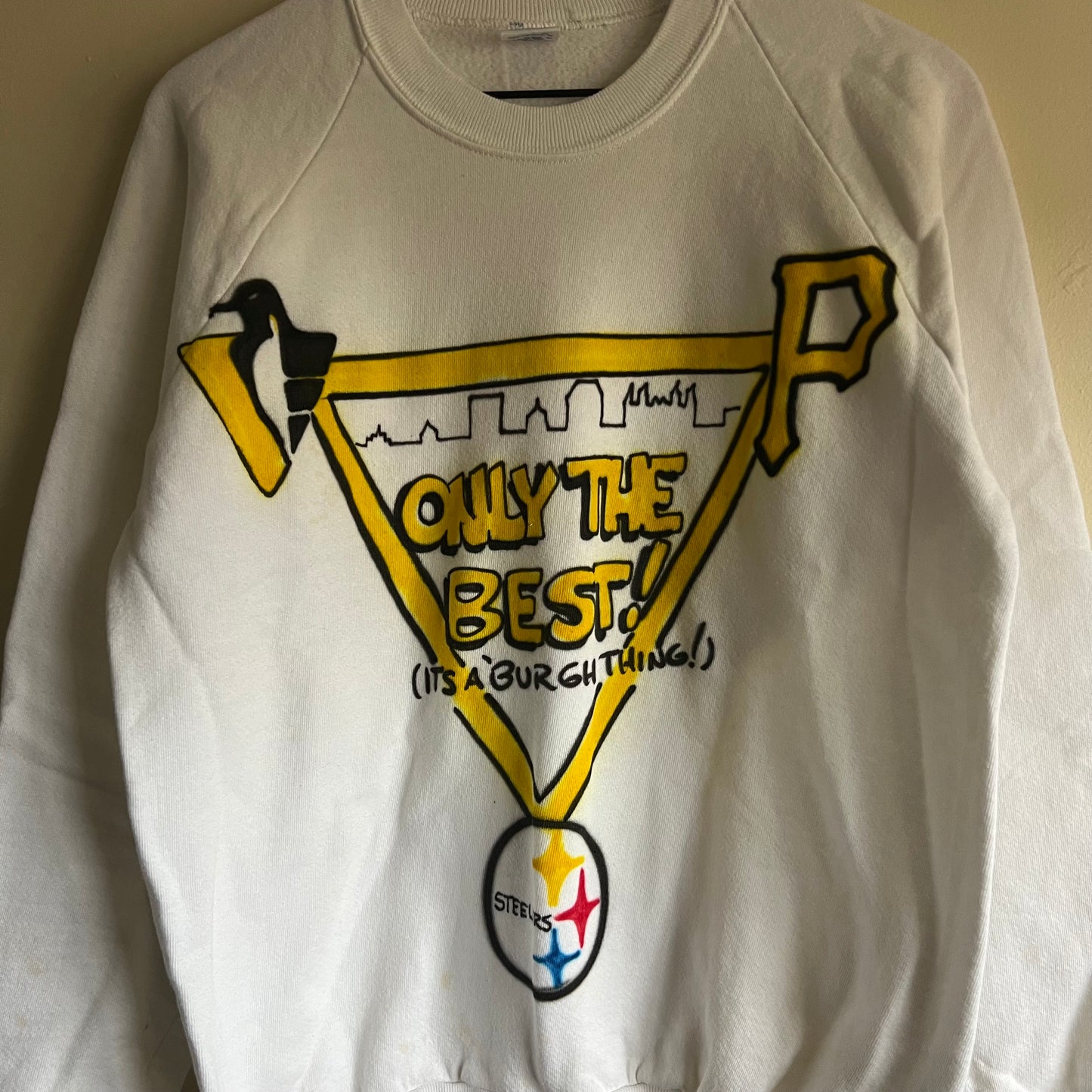 Large 90s “Only the best, It’s a Burgh thing” Pittsburgh Steelers, Penguins & Pirates airbrushed sweatshirt