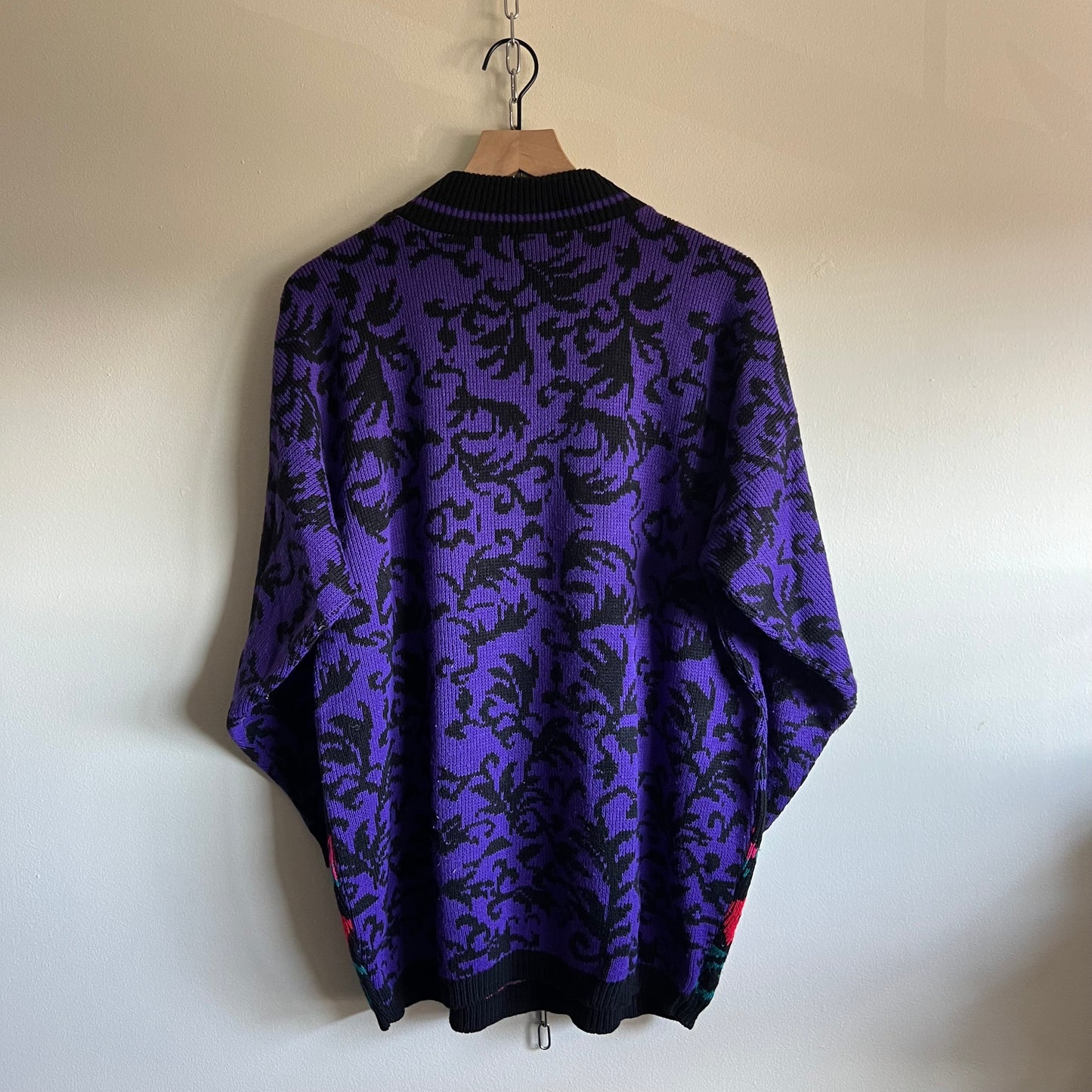 Size 20W 80s Honors purple floral acrylic grandma sweater