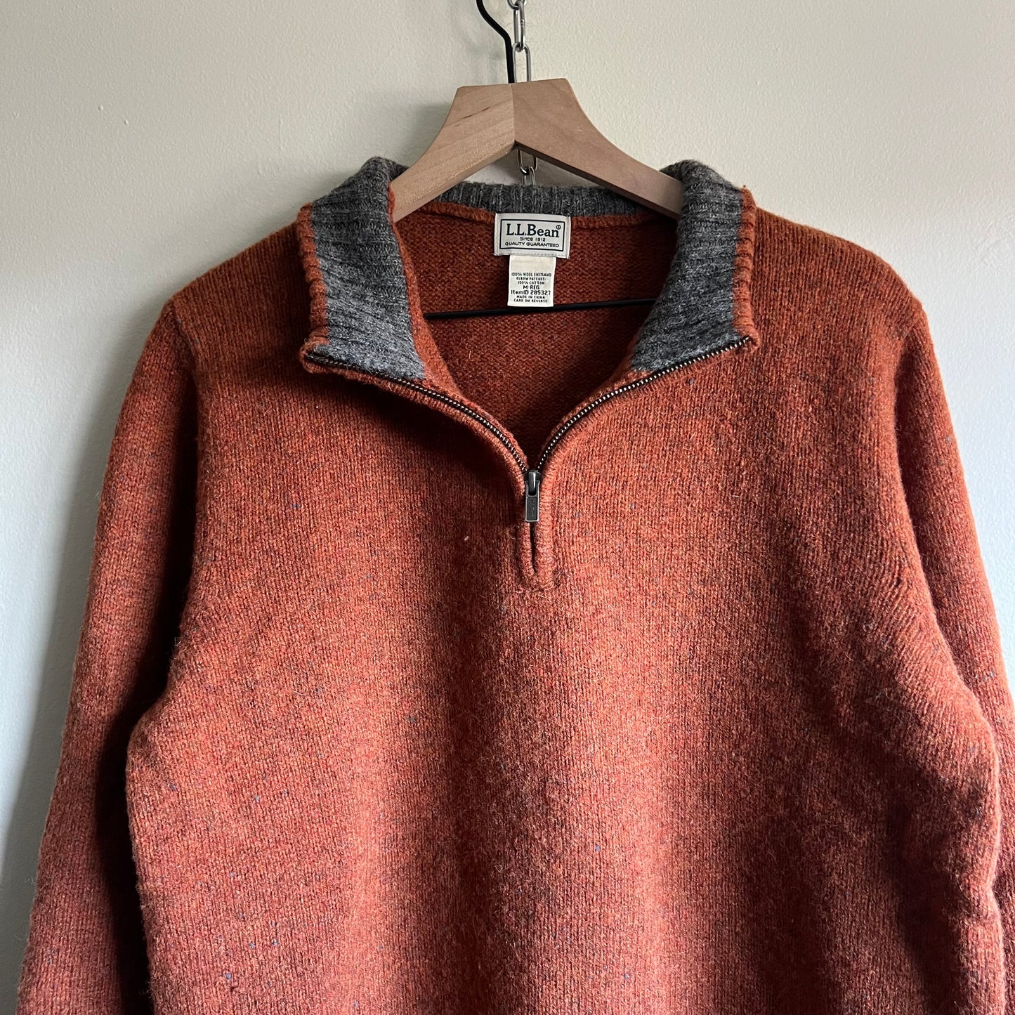 Medium 2000s L.L. Bean burnt orange cotton elbow patch quarter-zip sweater