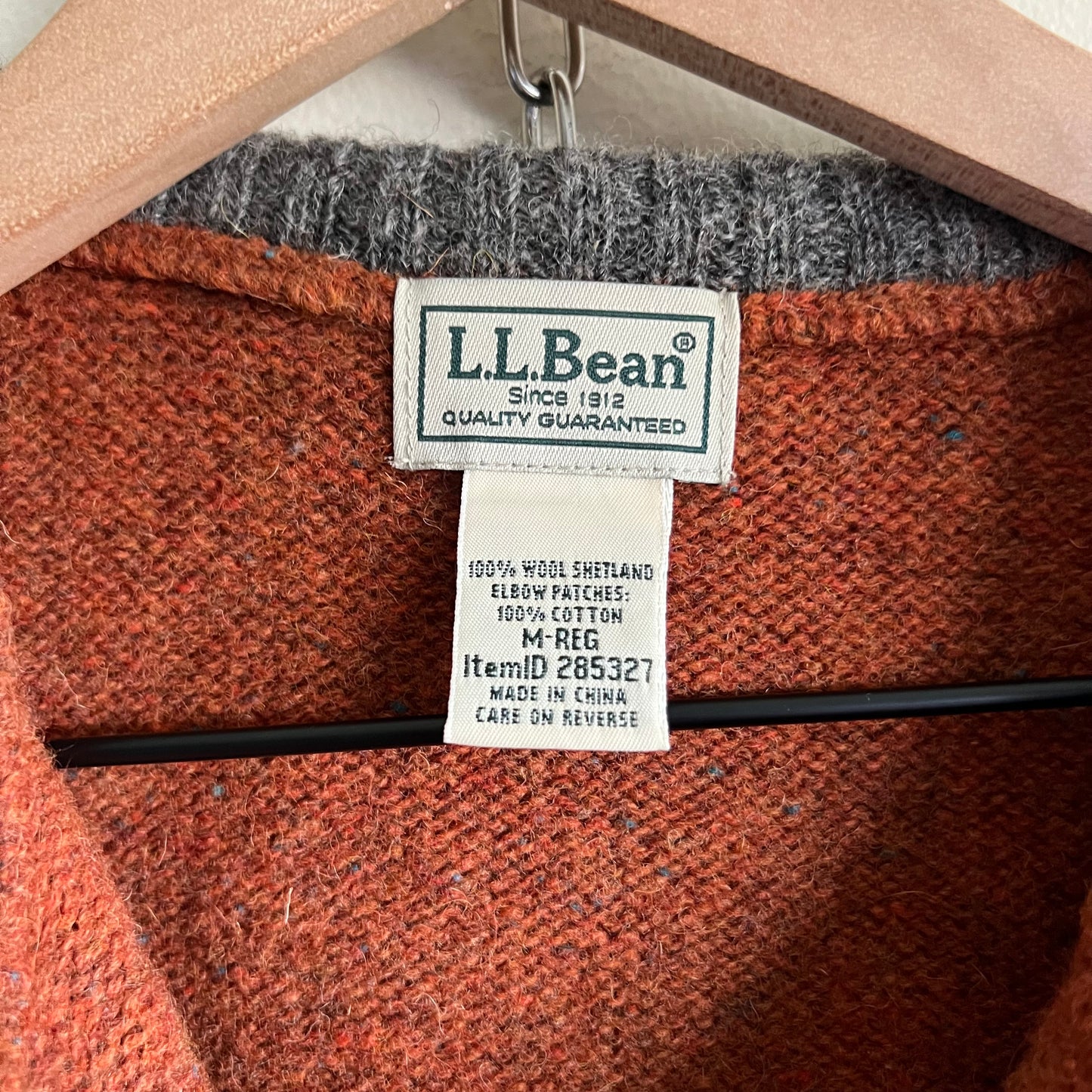 Medium 2000s L.L. Bean burnt orange cotton elbow patch quarter-zip sweater