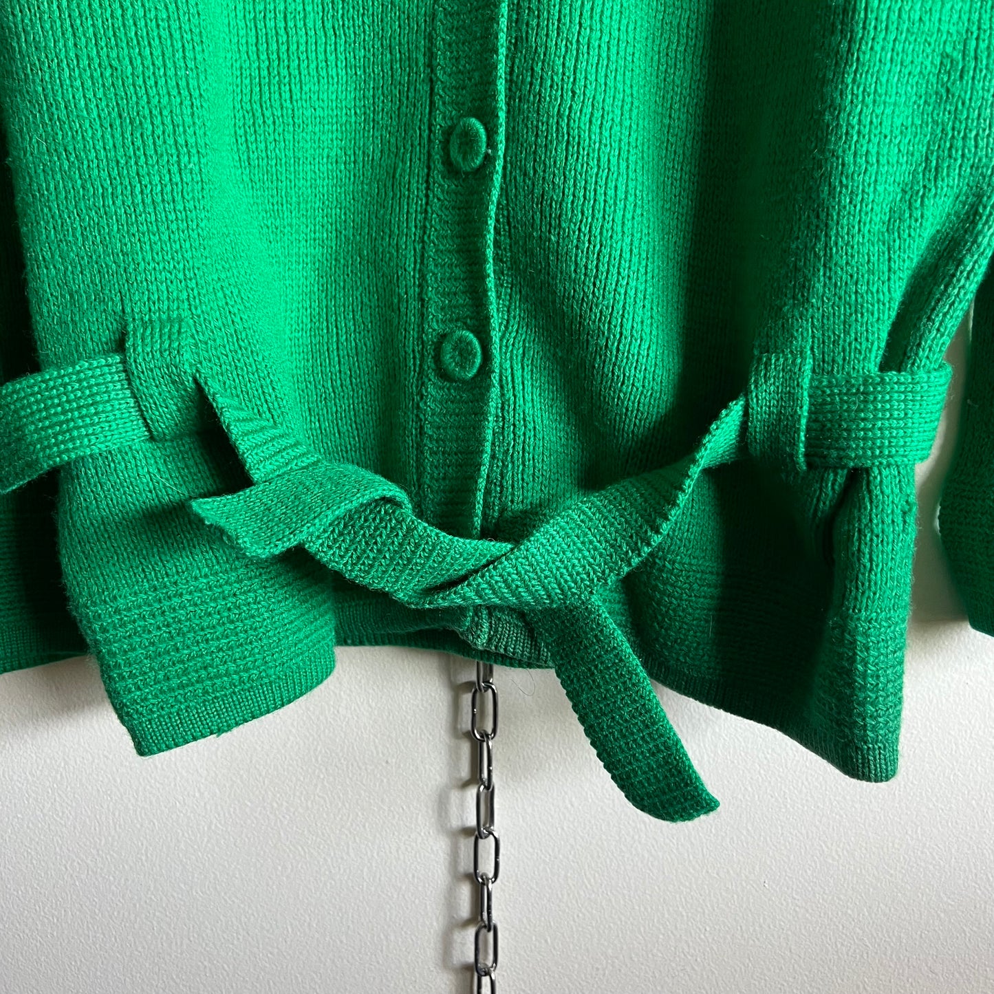 Medium 70s Sears green wool robe-style cardigan