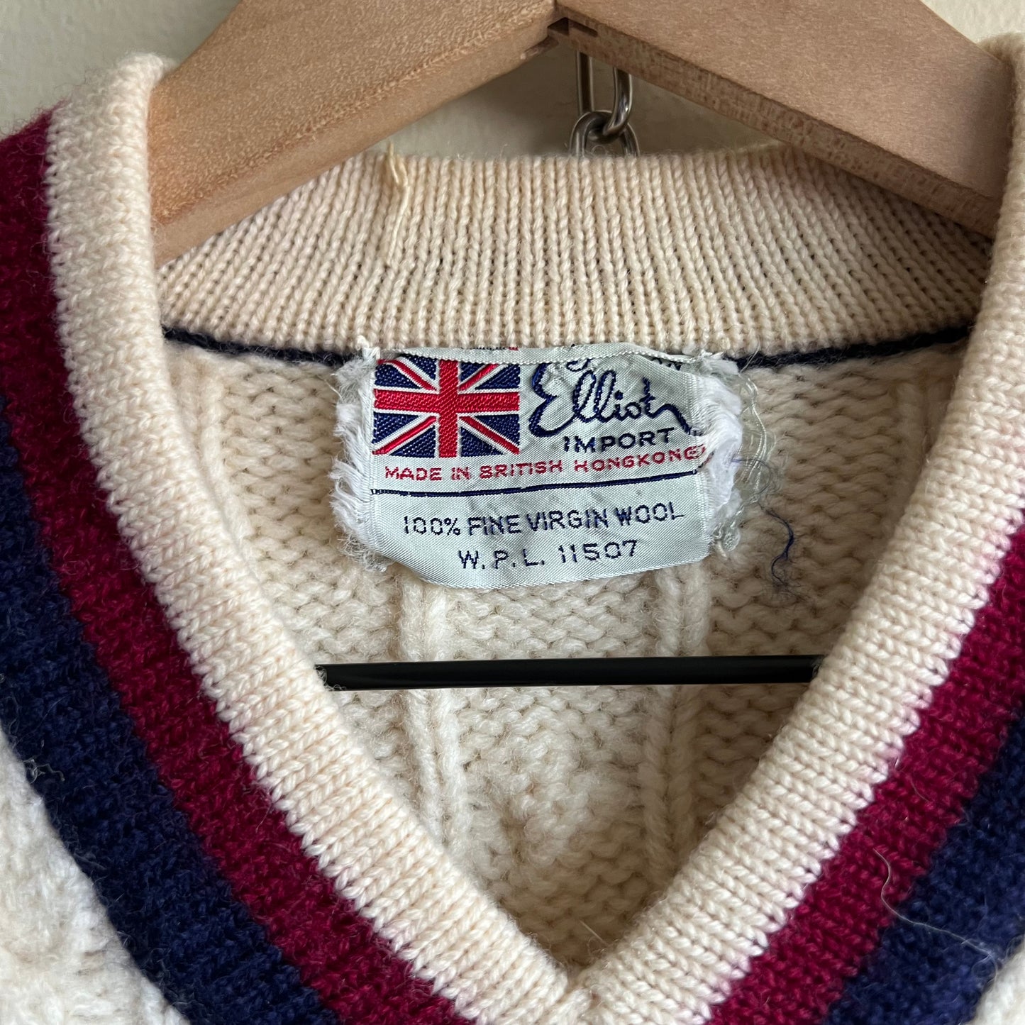 Small 60s Elliot Import v-neck wool varsity sweater