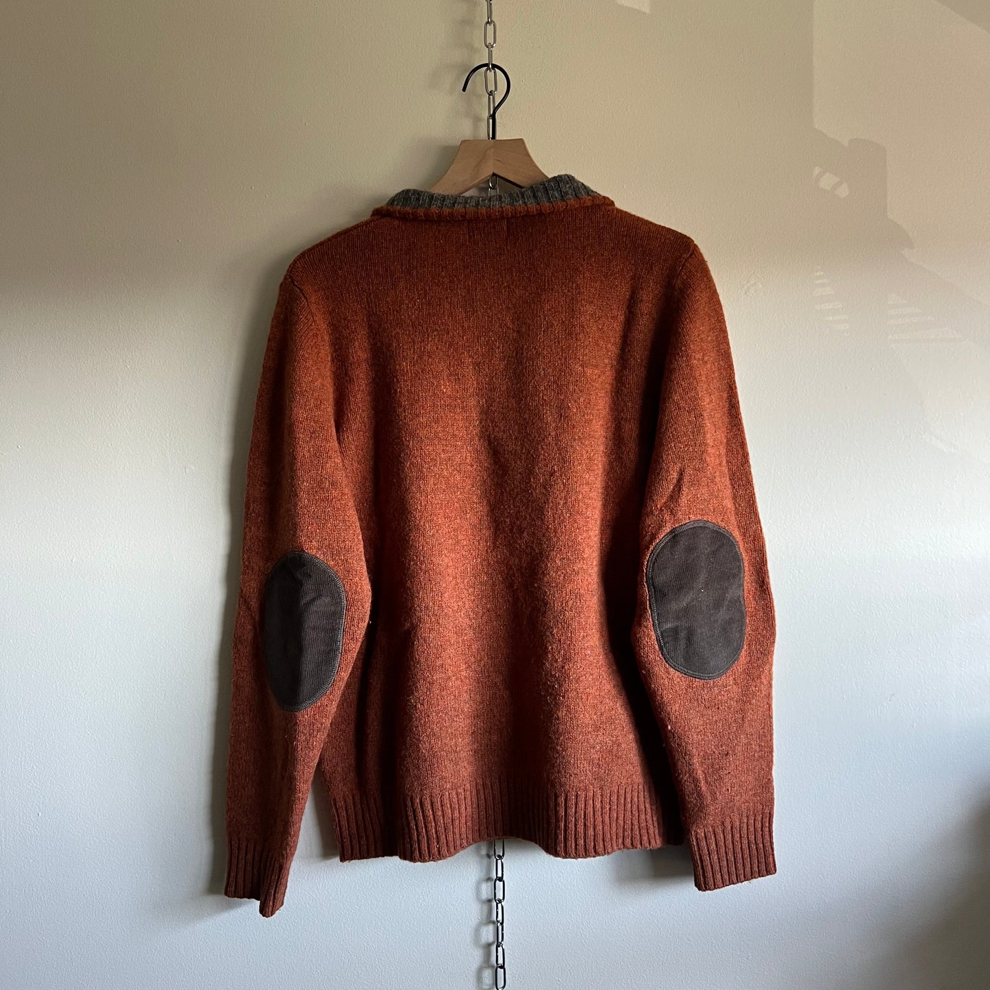 Medium 2000s L.L. Bean burnt orange cotton elbow patch quarter-zip sweater