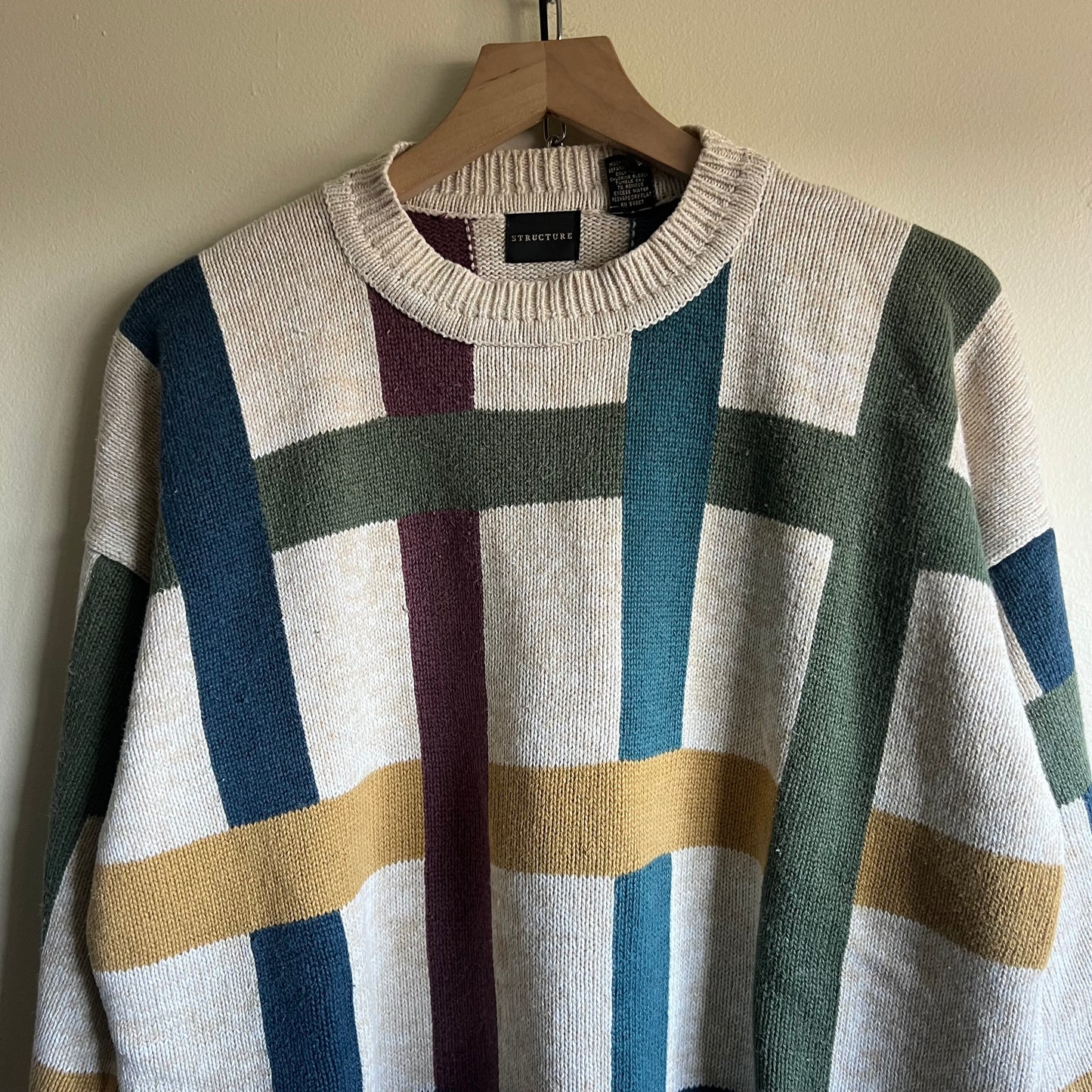 Large 90s Structure multicolor striped cotton blend sweater