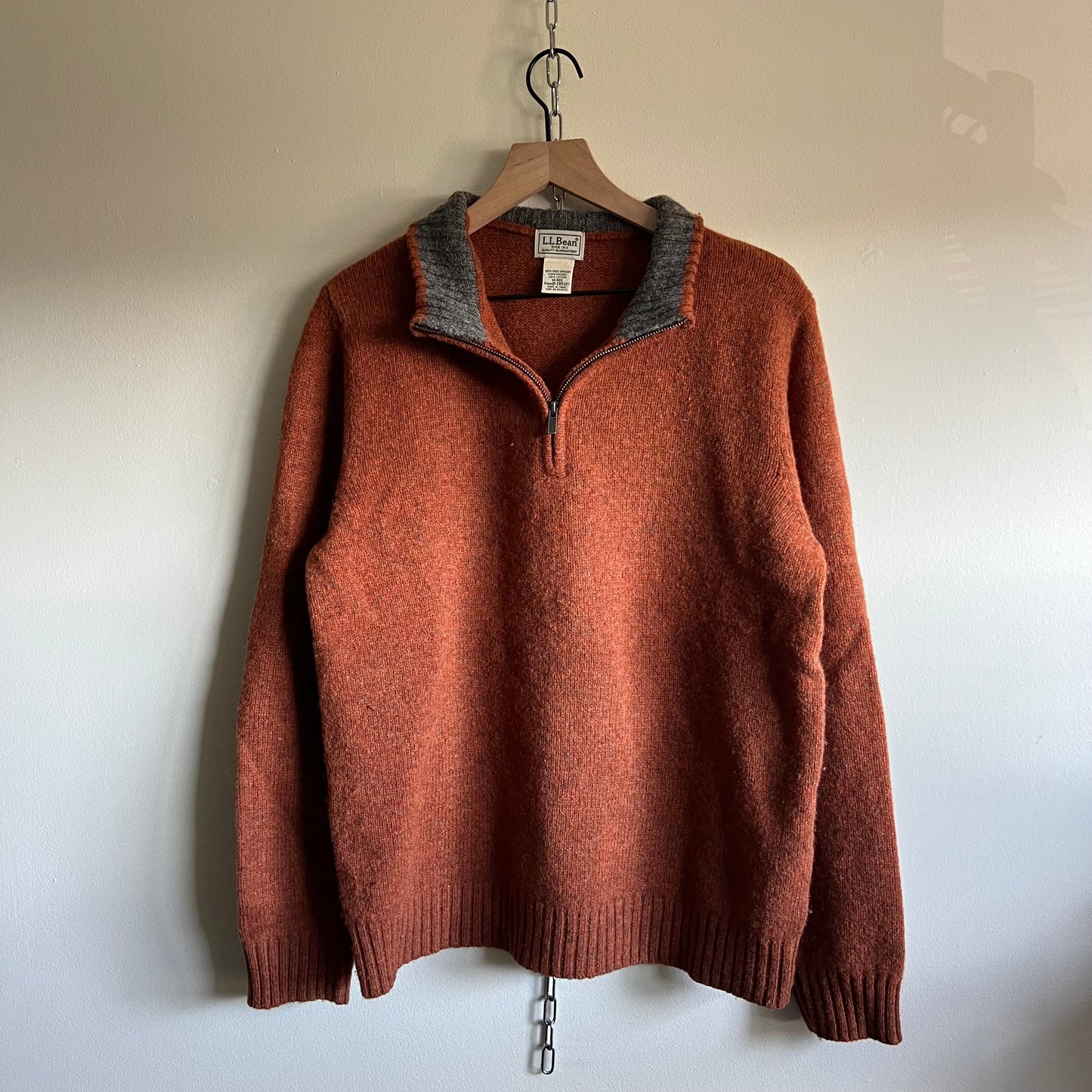 Medium 2000s L.L. Bean burnt orange cotton elbow patch quarter-zip sweater