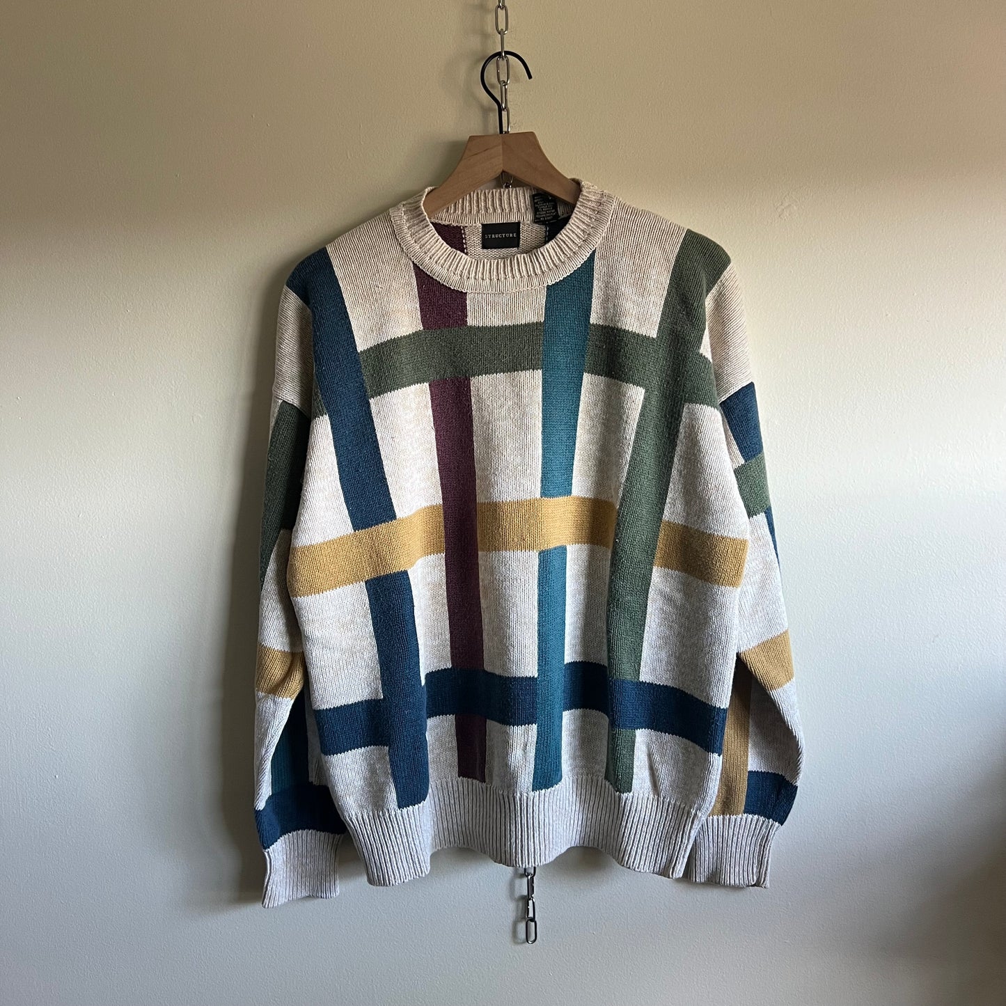 Large 90s Structure multicolor striped cotton blend sweater