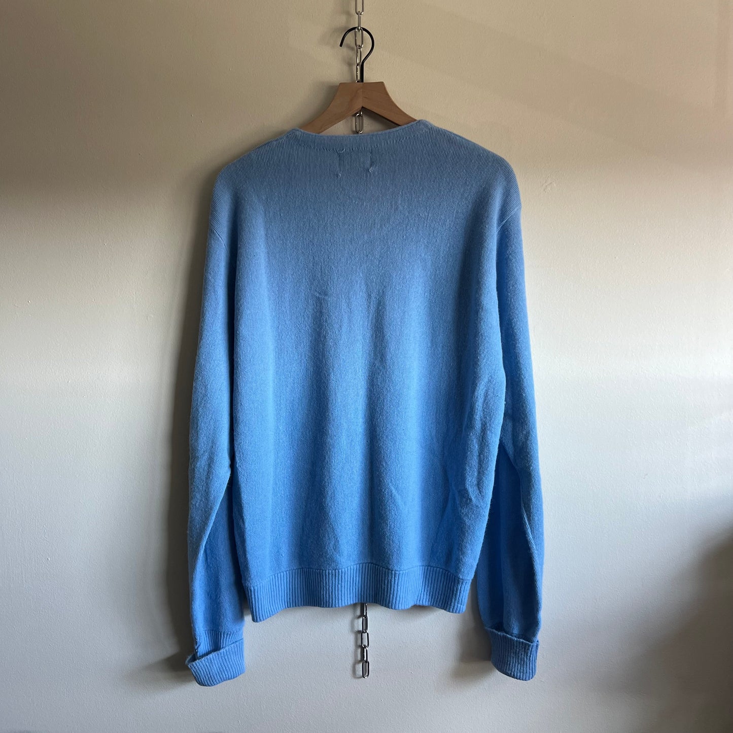 Large 70s JCPenny blue acrylic cardigan