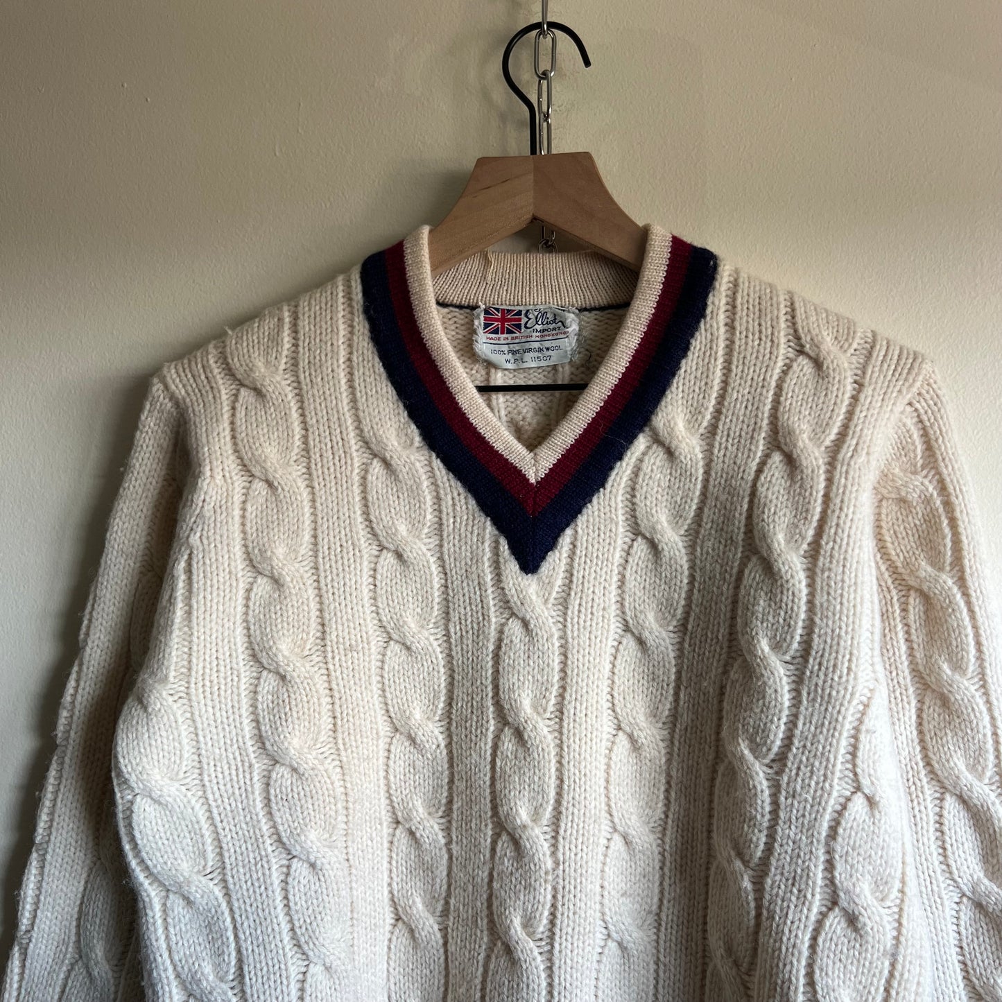 Small 60s Elliot Import v-neck wool varsity sweater