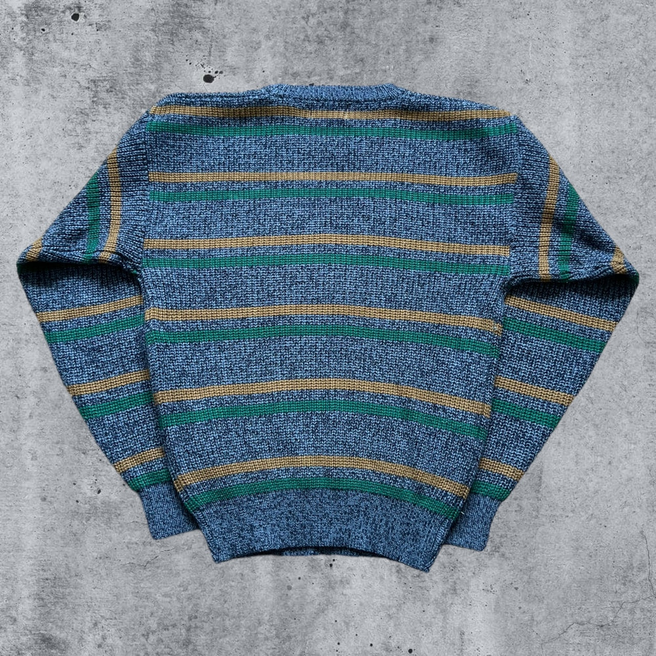 Medium 80s Blue, Green & Yellow Striped Acrylic Sweater